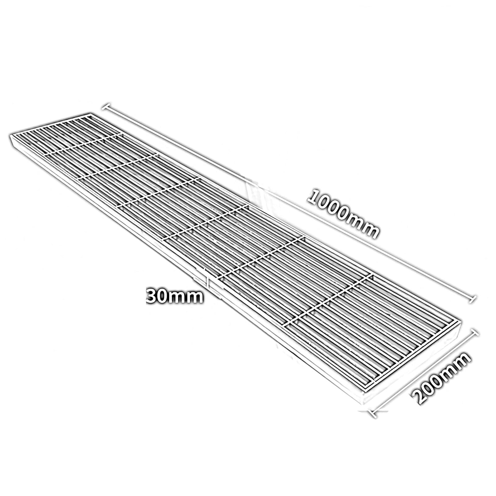 Niskoprofilowa, liniowa kratka odpływowa zewnętrzna, zestaw do odwodnienia liniowego 100x20x3 cm do chodników, ogrodów, patio, podjazdów i tarasów - metalowa osłona rynny.