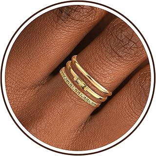 Btysun クリスマスストッキングスタッファー、積み重ね可能なリング、10代の女の子への誕生日プレゼント、誕生石リング3個 1-12か月 ゴールド CZ スタッキングプロミスリング セット 結婚記念日ジュエリー 彼女用