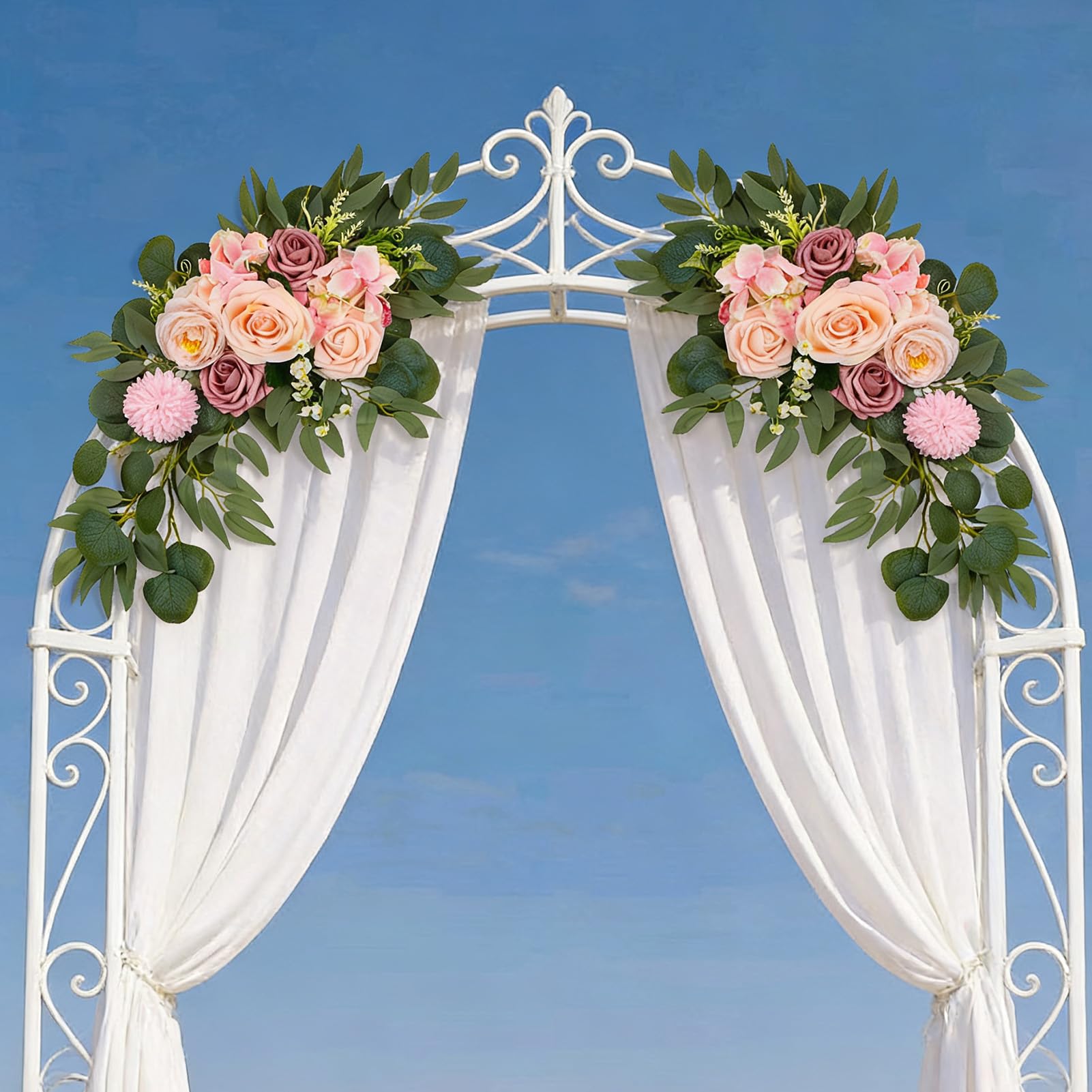 Kadimendium Set di 2 Fiori Artificiali per Nuziale Realistico per Ingresso Reception, Cartello di Benvenuto per Uso Interno Ed Esterno, 60x25 Cm (Rosa)