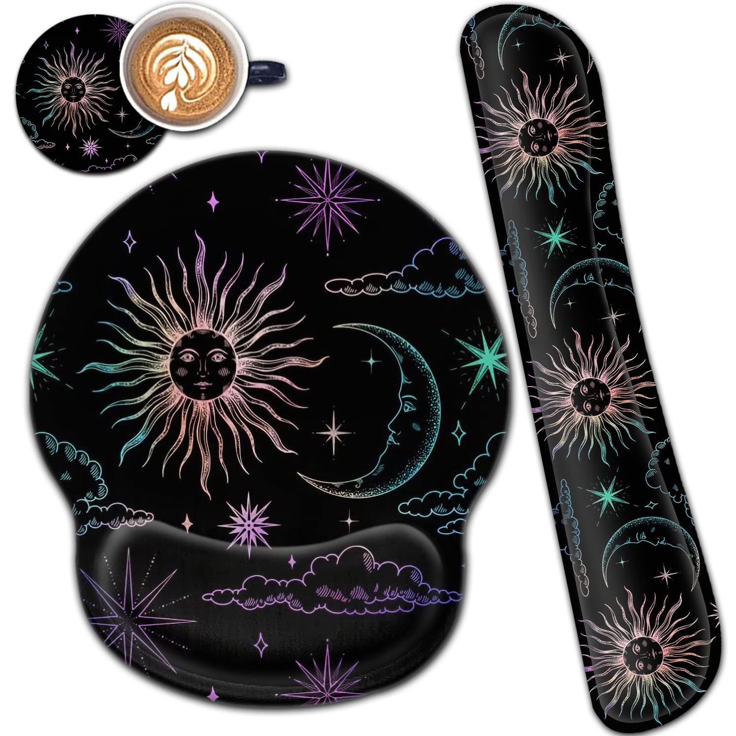 Tappetino per mouse ergonomico con supporto per il polso in gel e poggiapolsi in memory foam, per computer da gioco, ufficio, laptop, facile digitazione, tappetino per mouse wireless, simpatico motivo