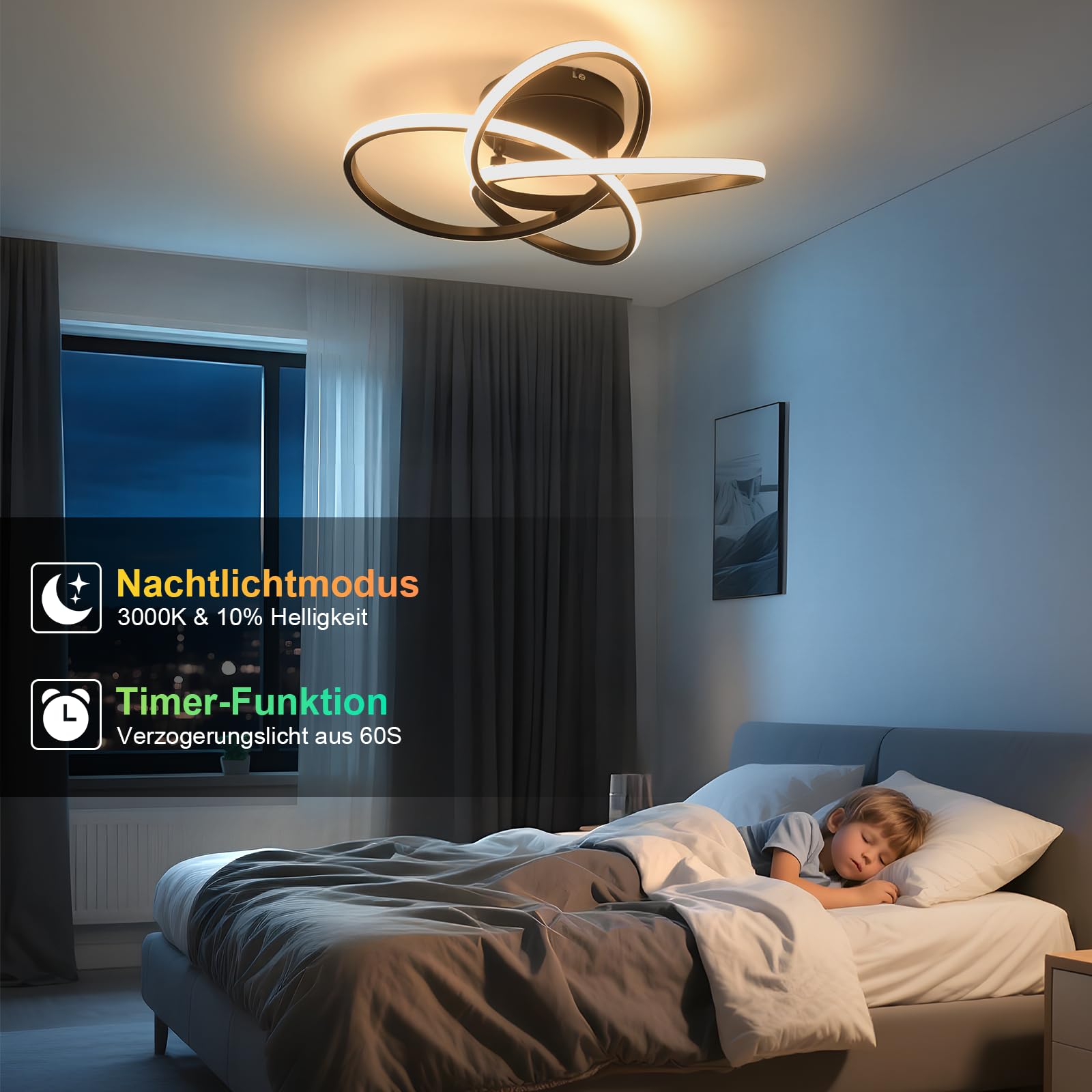Homefire LED Deckenleuchte Wohnzimmer Deckenlampe Schwarz 46W Dimmbar | Modern Blume Design Wohnzimmerlampe mit Fernbedienung, Metall+Silikon Küchenlampe, Schlafzimmer Deckenleuchten für Küche Flur