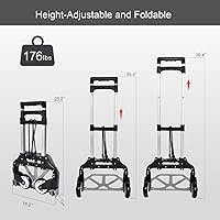 Vista 3 de FULLWATT - Carretilla de mano plegable de 264 libras de capacidad, de aluminio con mango telescópico y ruedas de goma