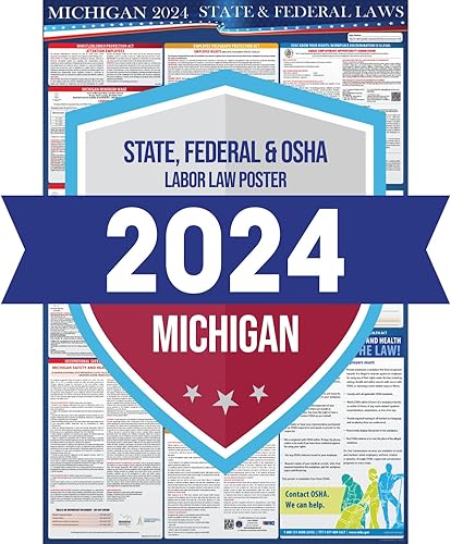 COMPLIANCE AUDIT CENTER Póster de leyes laborales estatales y federales de Michigan 2023 Cumple con OSHA en el lugar de trabajo de 36 x 24 pulgadas