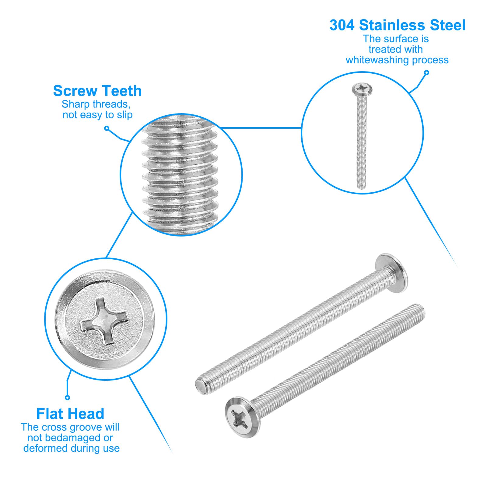 PATIKIL Flat Round Head Phillips Screws, 8 Pack M6-1 x 80mm Binding Screws 304 Stainless Steel 18-8 Full Thread - Image 3