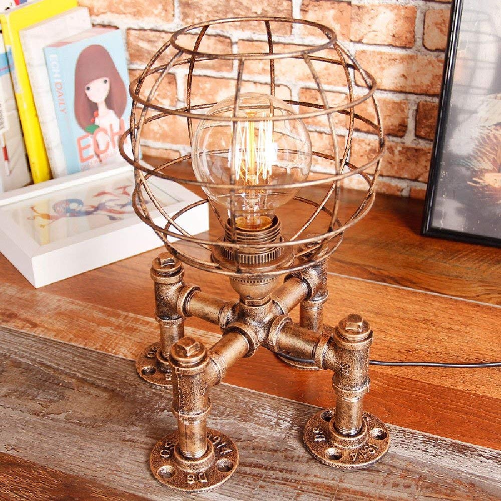 Steam Punk Lámpara de Mesa Luz de Tubo Lámpara Vintage 40W Lámpara Antigua Luz Industrial y Rústica Edison Casquillo E27 Lámpara Sujetada para Escritorio y Lectura