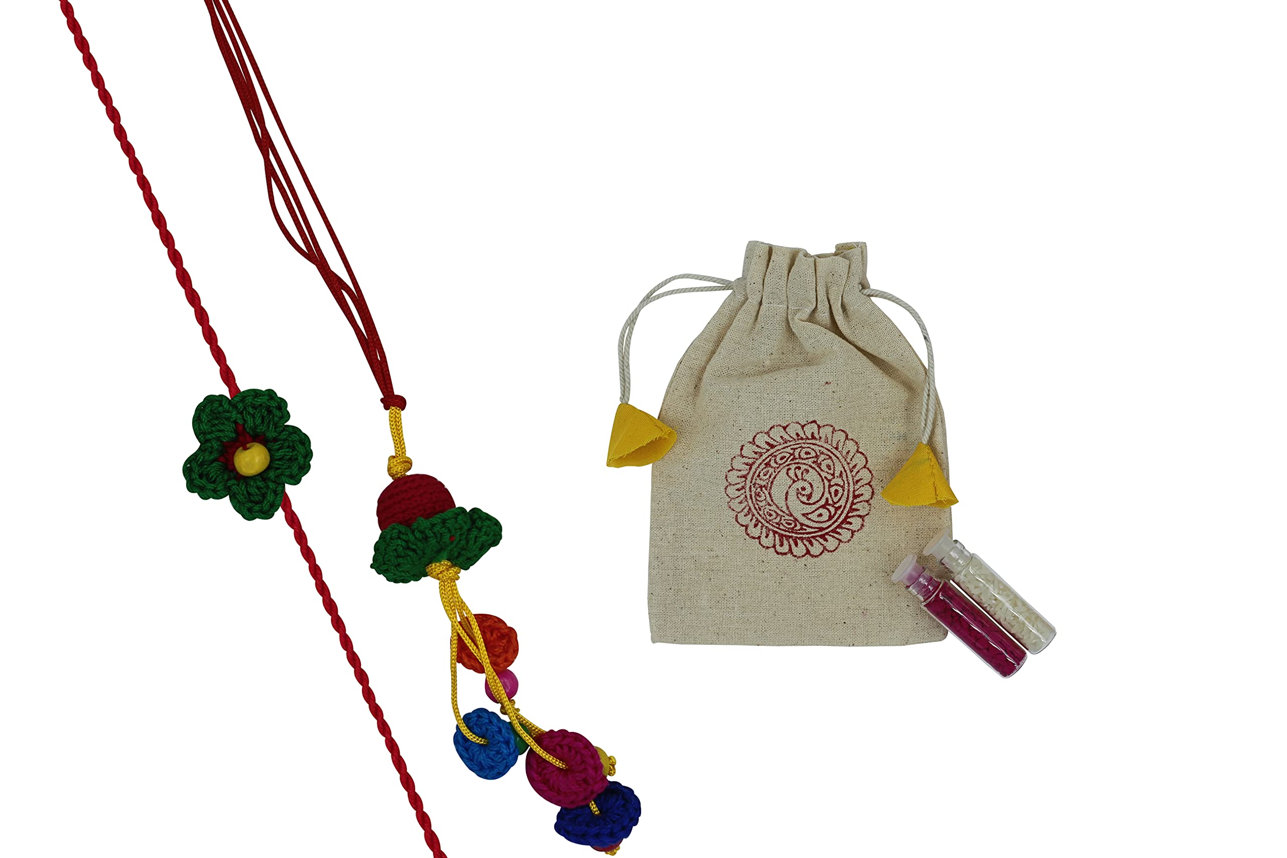 Prapti Handicrafts Handmade Embroidery Crochet Rakhi for Bhai/Bhabhi with Roli Chawal (Pack of 2) (B0993FPV1J) Amazon Price History, Amazon Price Tracker