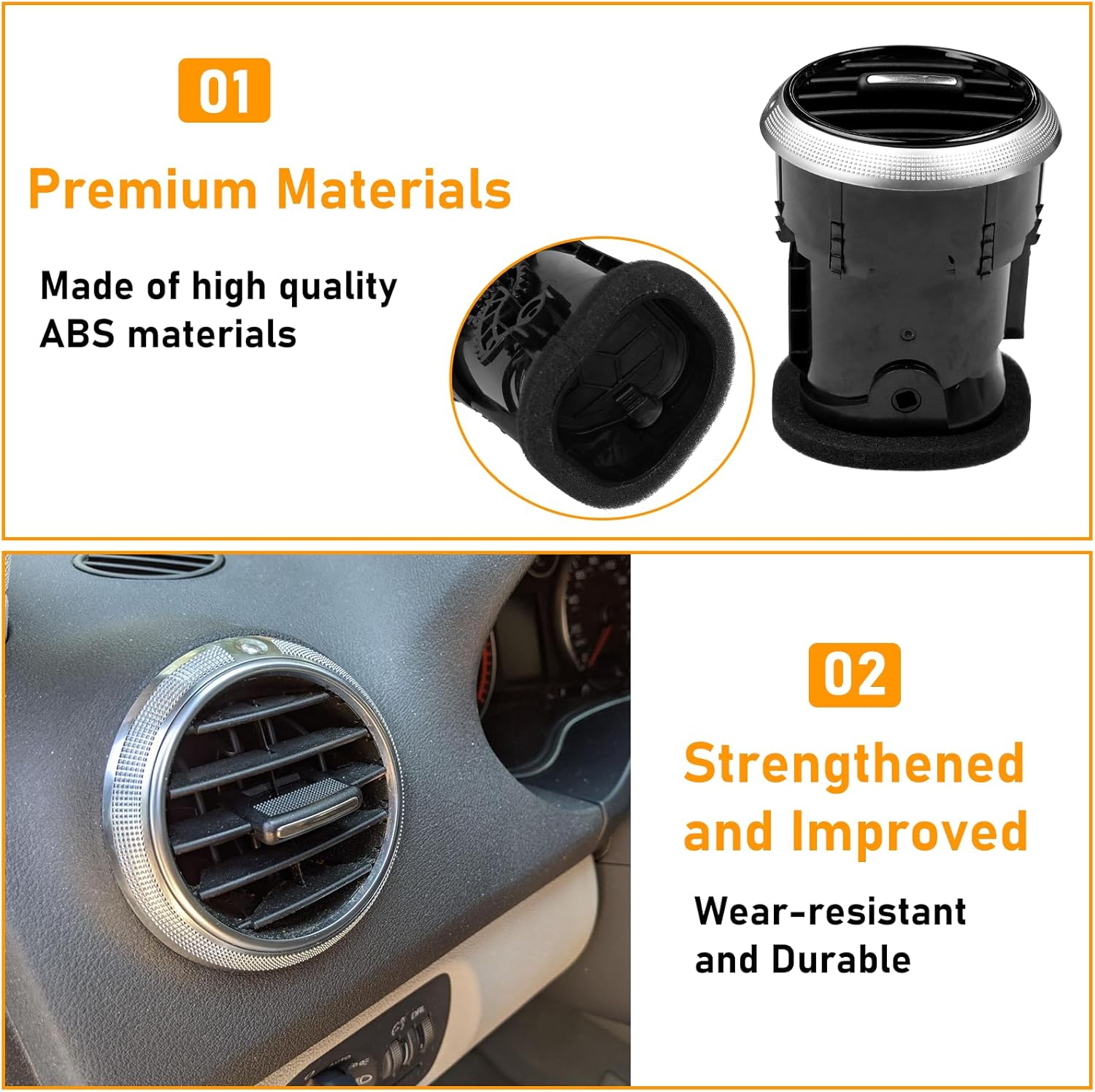 Compatible with Audi A3 S3 2006-2012 Dashboard Air Vent,AC Heater Air Vent Heating Grille Diffuser Center Panel Replace for 8P0820901C(Chrome & Black),1 PCS