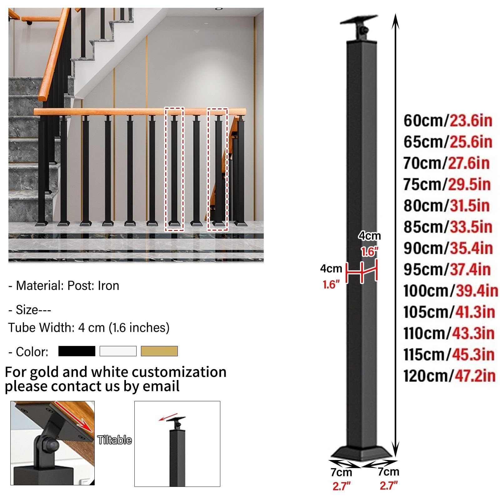 Zestaw wewnętrznych balustrad schodowych, 65 cm, czarne metalowe słupki balustradowe, poręcze na schody, balkony, tarasy i dekoracje zewnętrzne, łatwa instalacja, bezpieczeństwo i styl.