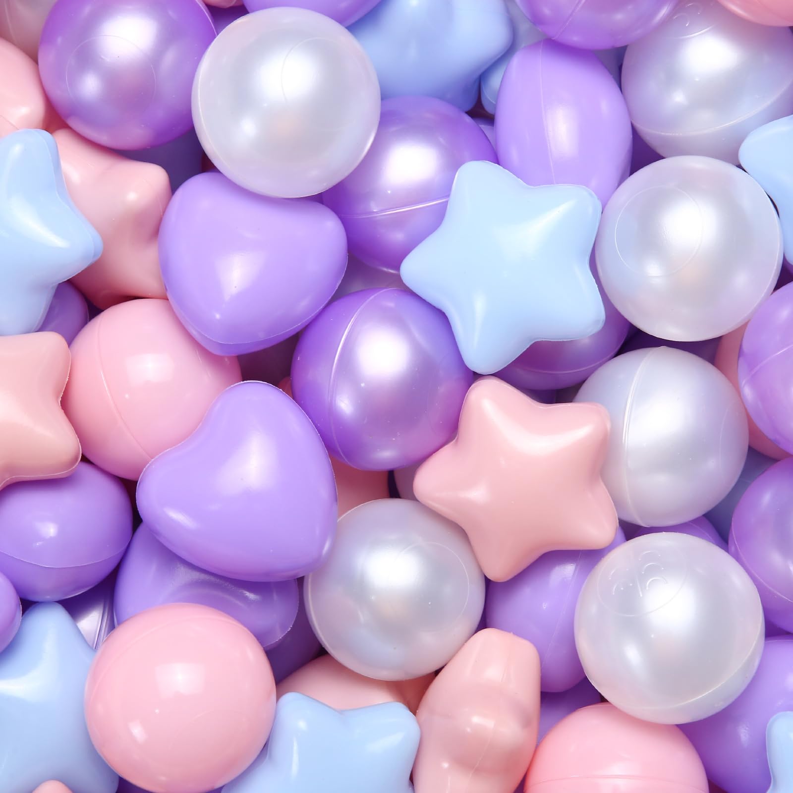 GOGOSO Ball Pit Balls 100 200 500 Pcs,Plastics Balls for Baby Toddlers Kids, Stars Hearts Shape for Pool,Play Tent,Party (Pink Blue Purple, 100)