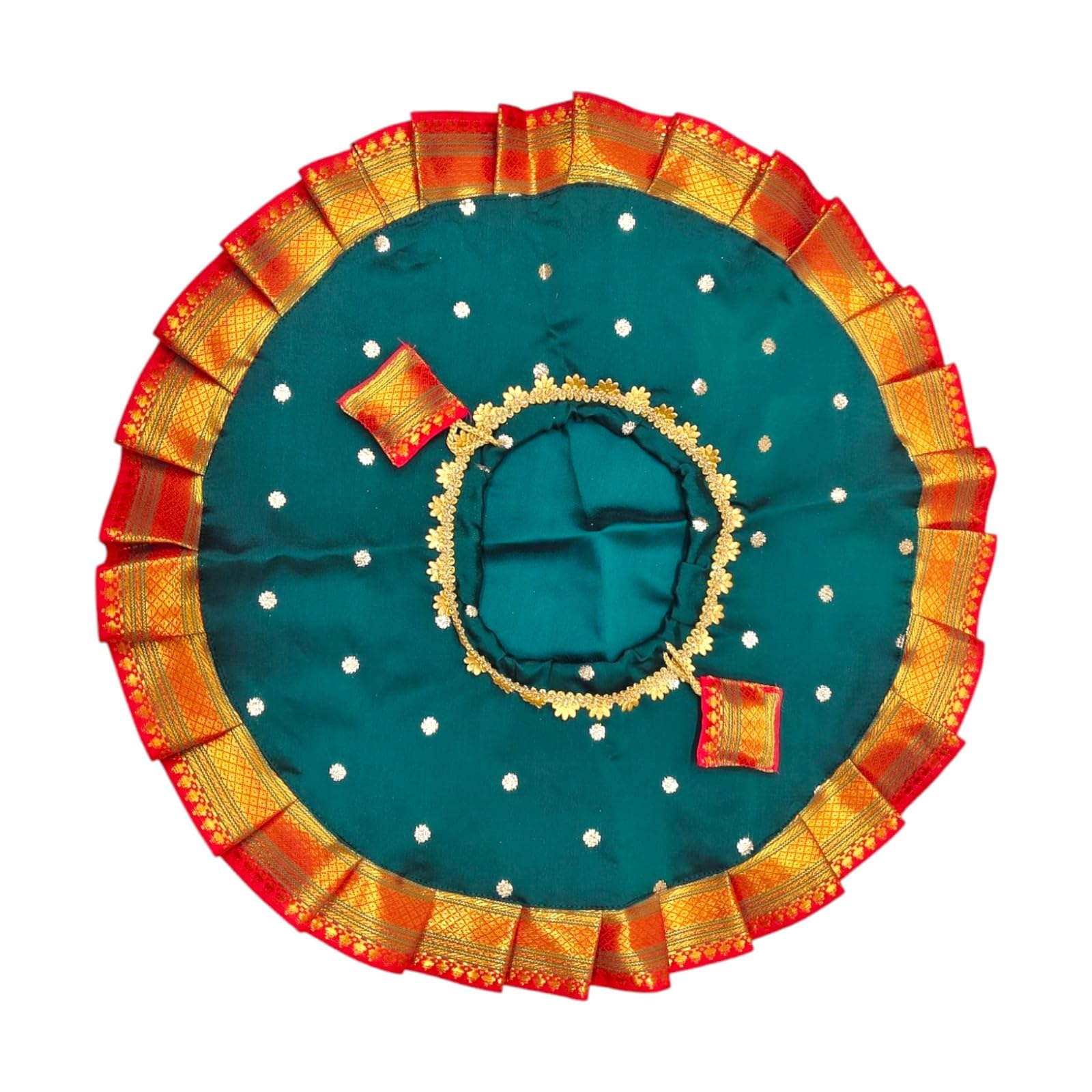 Traditional Wedding Oti Rumal | Bottle Green with Red and Gold Border | Embroidered Design-image-39