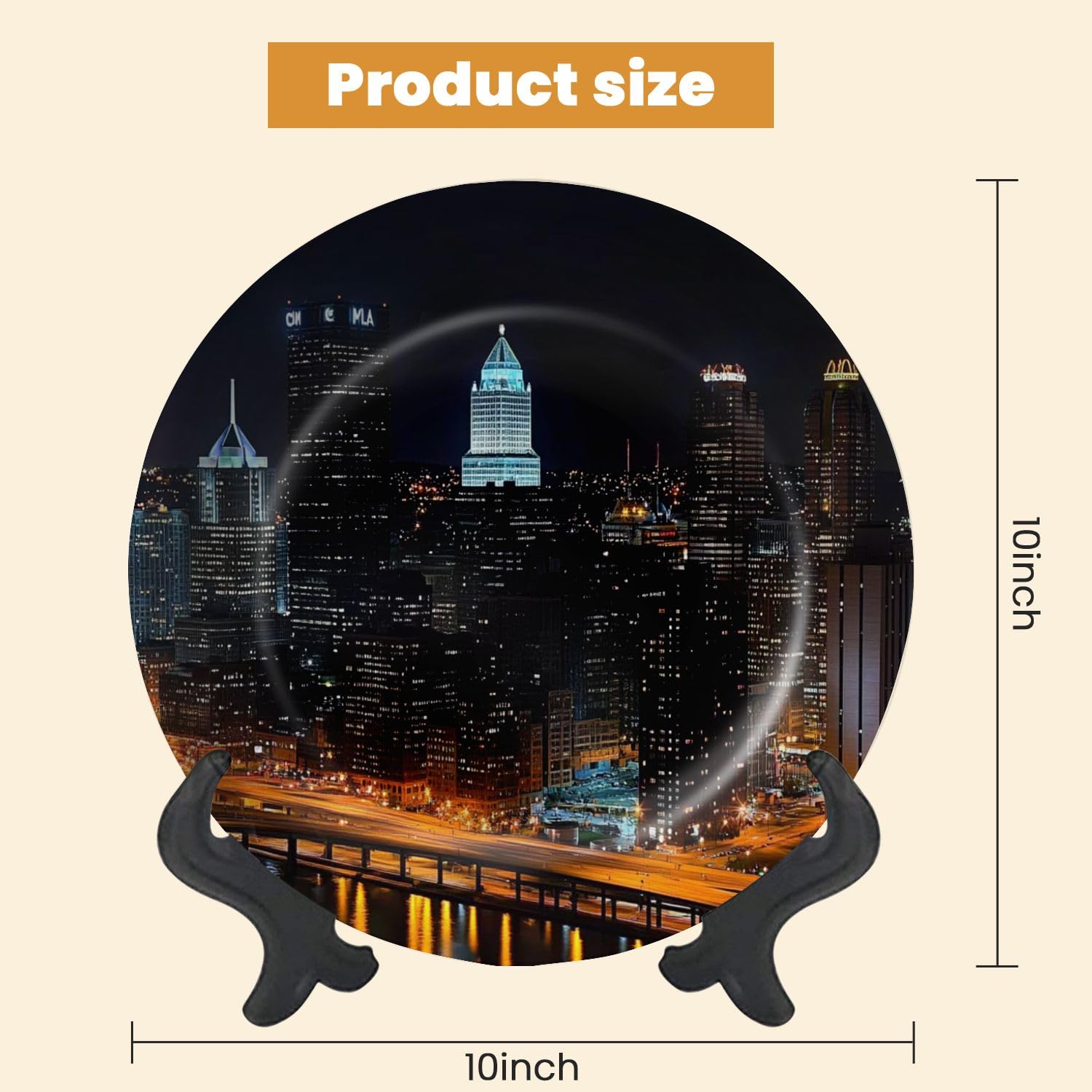 Decorative Plates for Display Pittsburgh Night Gift Plates Ceramic Collections Plates Hanging Artwork for Living Dining Room Kitchen Souvenir