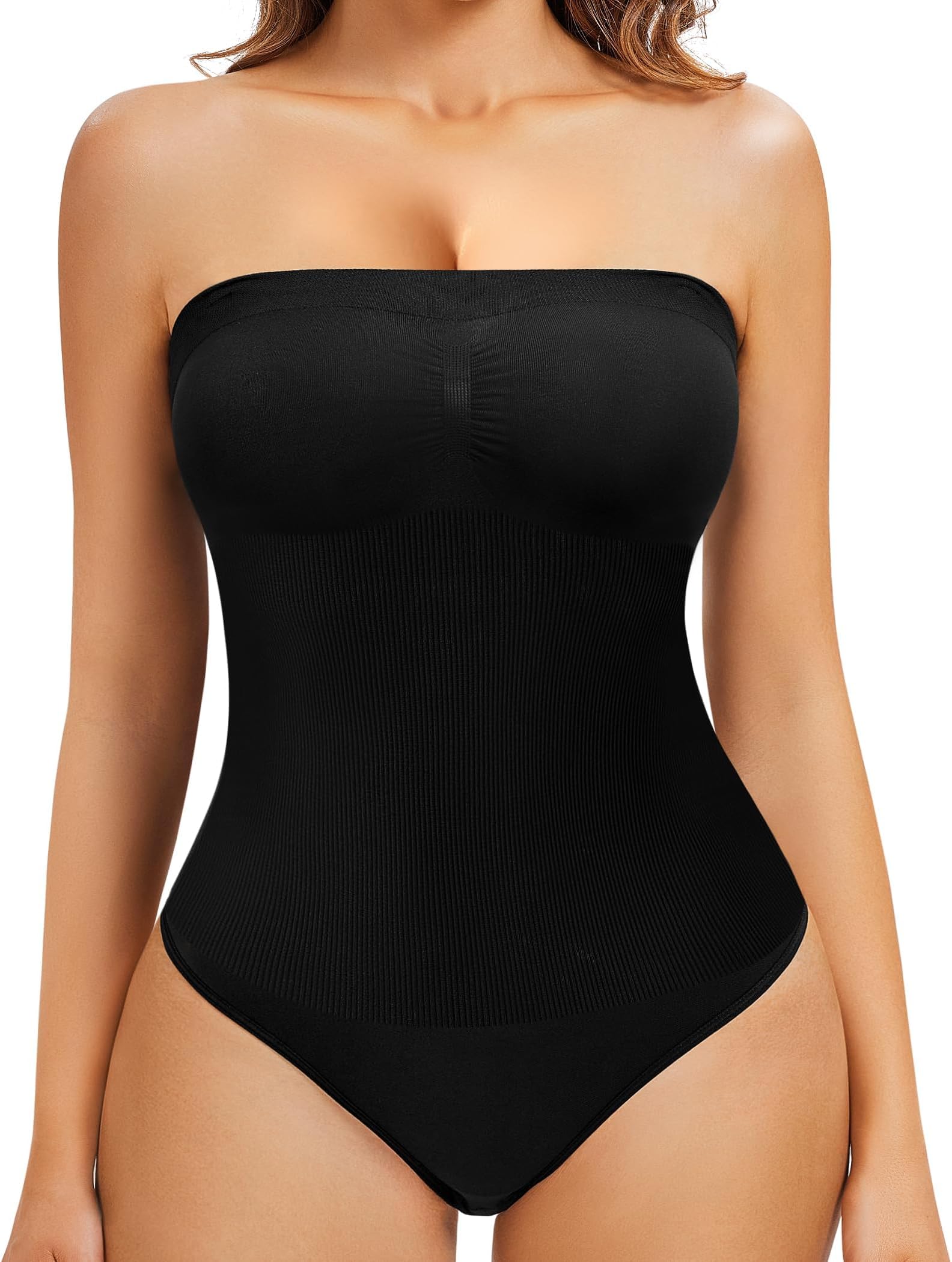 Strapless Shapewear Bodysuit for Women Tummy Control Seamless Shaping Body Shaper Thong with Removable Straps