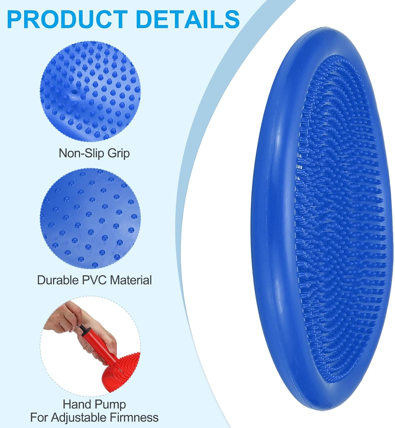 PATIKIL Inflated Wobble Cushion Seat Flexible Balance Disc with Hand Pump for Core Stability Exercise Physical Strengthening Improving Fitness Posture