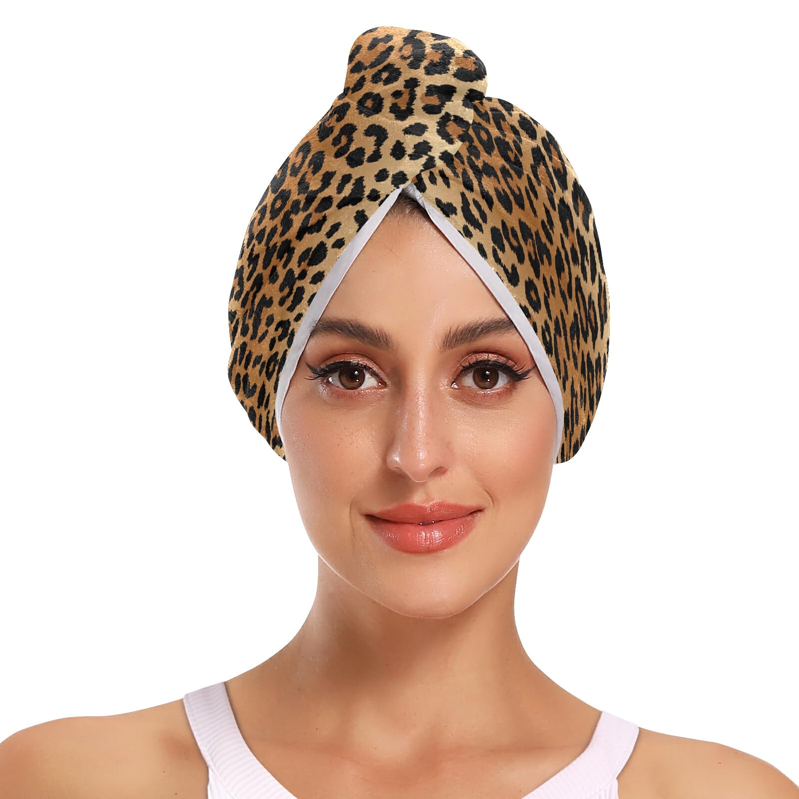 Stylishes Mikrofaser-Handtuch mit Leopardenmuster, schnell trocknend, Haartuch, 2 Stück