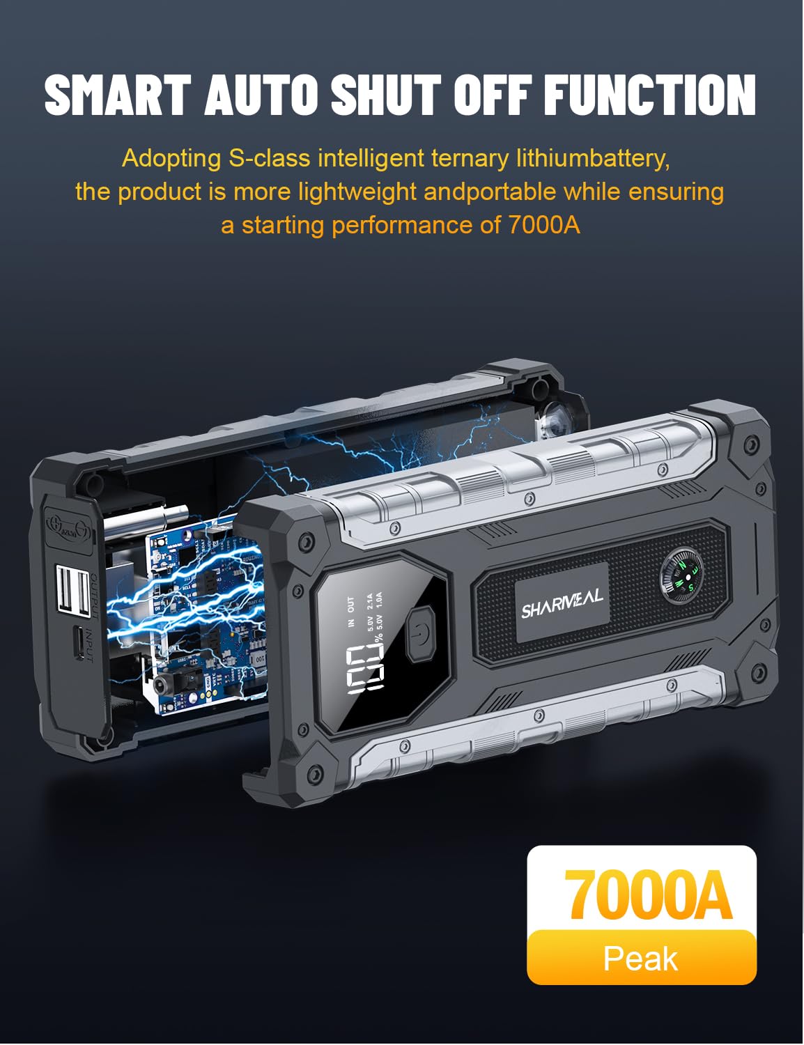 Arrancador de Coche, 10000A Arrancador de Baterías de Coche, 12V Arrancador de Portátil con para All Gasolina o 10L Diesel, Clips de Seguridad Inteligentes, Portable Jump Starter con Linterna LED