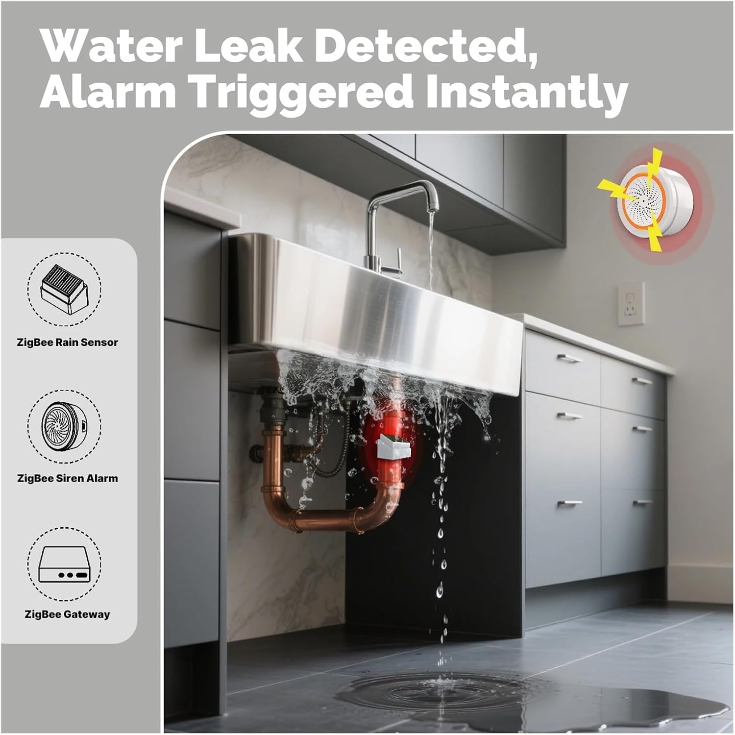 MOES Tuya ZigBee Smart Rain Detection Sensor Water Leakage Flood Detector Wireless IPX4 Waterproof Outdoor Use Battery Powered(2 PCS)