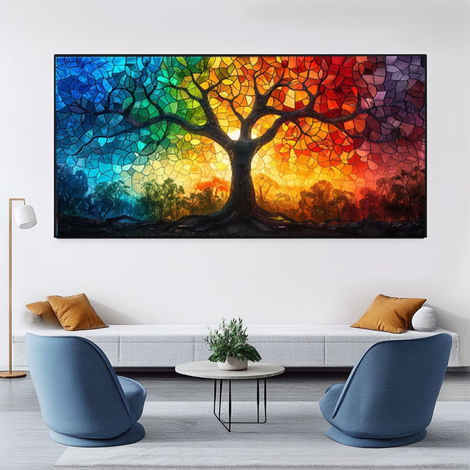 Peinture Numero Adulte Bleu Peinture Numéro Arbre DIY Coloriage par Numero Adulte 50x100cm avec Pinceaux et Acryliques, Sans Cadre, Kit Activité Manuelle Pour Décoration Été Maison Salon, Cadeau RB-29