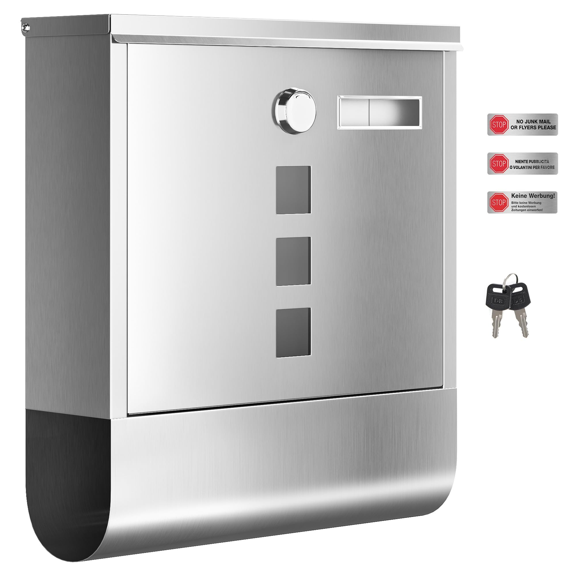 SONGMICS Silver GMB020S02 Wall Mounted Post Box with Lock with Cover, Viewing Windows, Name Slot, Newspaper Roller, Easy to Install, Silver