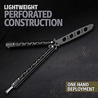 Vista 7 de GOOD WORKER Butterfly Knife - Balisong Trainer - Black Practice Butterfly Trainer with Sure Spring Latch - Balisong Knives NOT Real NOT Sharp Blade