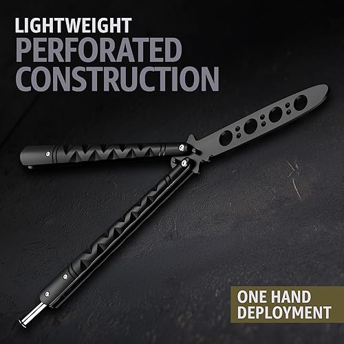 Miniatura 7 de GOOD WORKER Butterfly Knife - Balisong Trainer - Black Practice Butterfly Trainer with Sure Spring Latch - Balisong Knives NOT Real NOT Sharp Blade