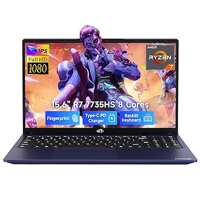 NIMO 15.6" IPS FHD Gaming-Laptop, AMD 8 Cores Ryzen 7 7735HS 32GB DDR5 RAM 1TB SSD (Beats i7-12650H, Up to 4.75GHz) Computer with Radeon 680M 100W Type-C Backlit Keyboard Fingerprint Unlock, Blue