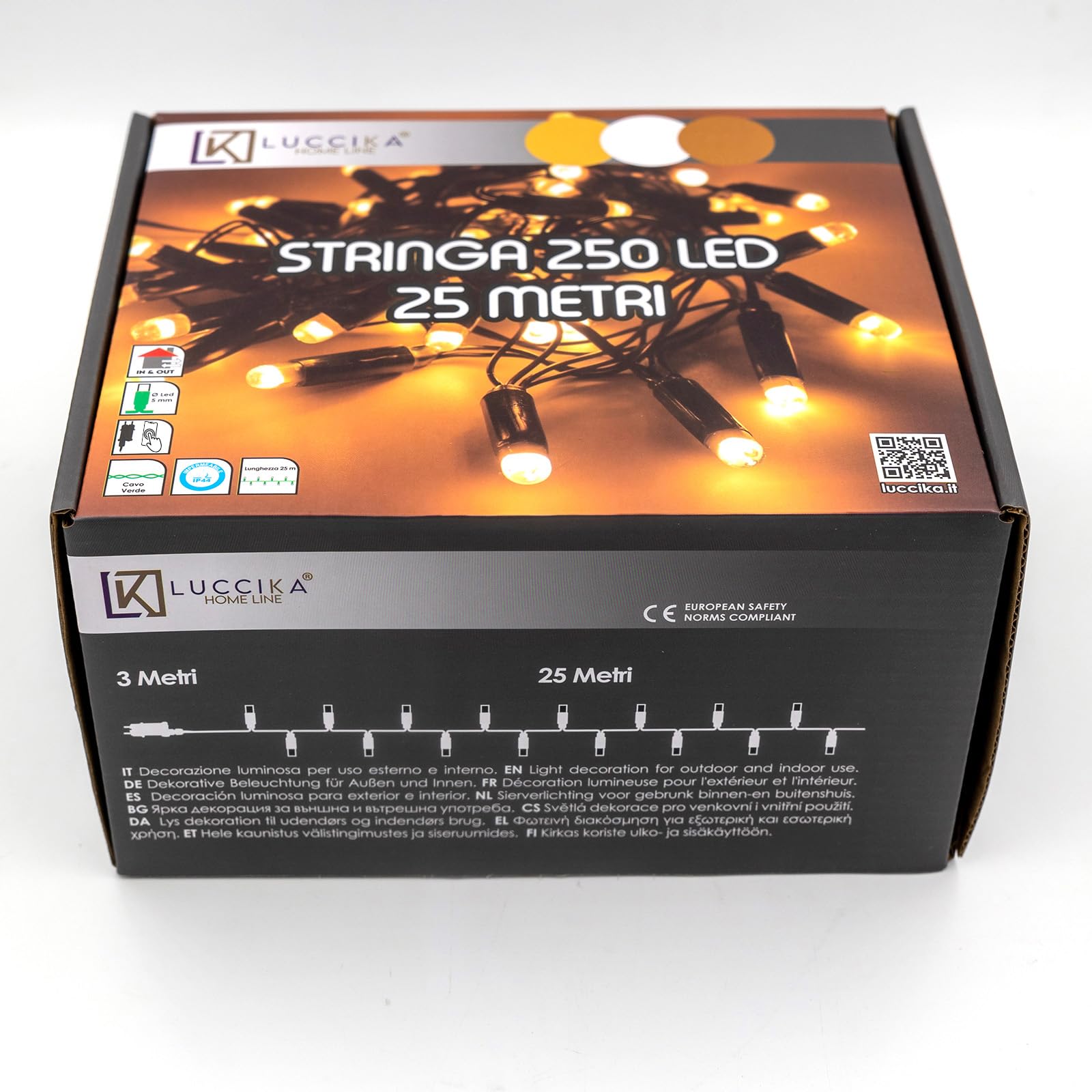 Luccika Stringa di Luci Maxi LED Smart con APP, Catena Luminosa Dimmerabile in 3 Tonalità di bianco caldo, Giochi di Luce con Musica, Timer, Memoria, IP44, Interno Esterno (25 Metri - 250 Maxi Led)