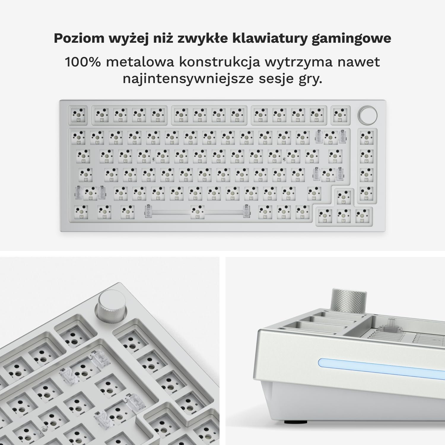 GLORIOUS Gaming GMMK PRO 75% Barebones (tylko obudowa) – modułowa, gamingowa klawiatura mechaniczna, TKL, obudowa 1,5 kg, konfigurowalna, przełączników z 5 bolcami, układ międzynarodowy/ISO - Biały