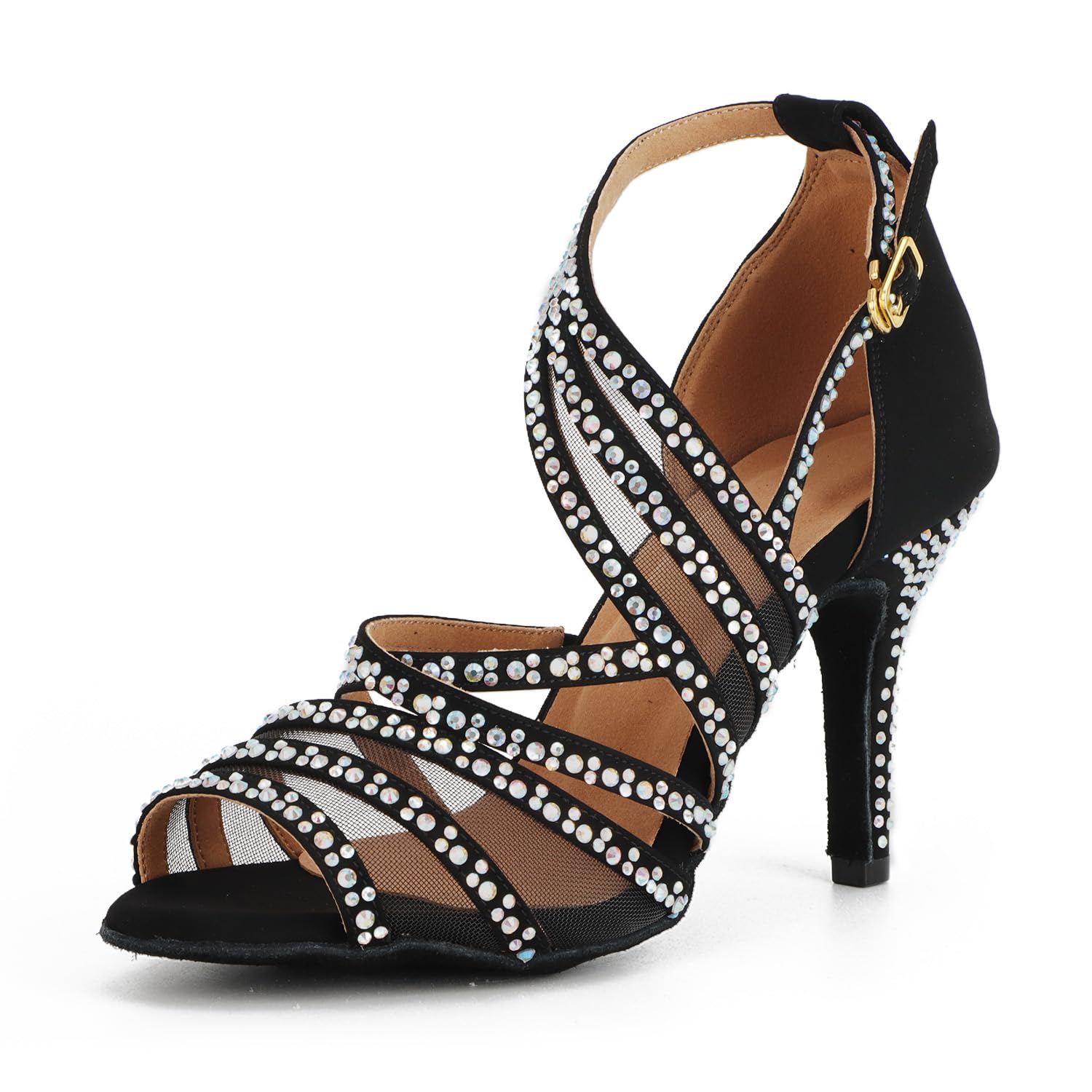Zapatos de Baile Latino para Mujer Tacones de Baile de Salón con Purpurina para Salsa Sandalias de Samba con Diamantes de Imitación para Fiesta de Boda Tacón de 8.5cm