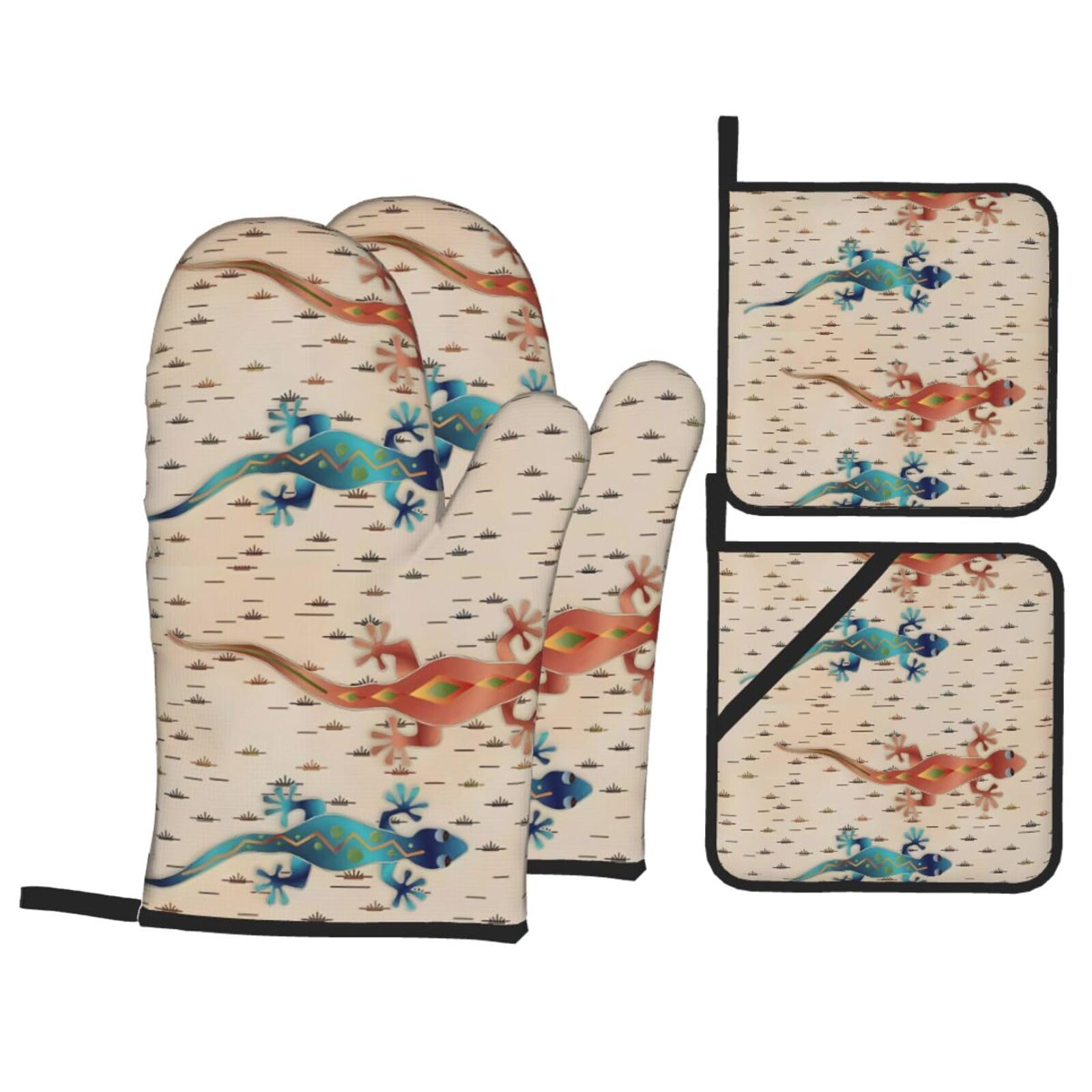 WHJSSF Geckos Prints 4-Piece Waterproof Oven Throws & Heat Resistant Pot Covers – Durable Kitchen Layers for Grilling & Baking