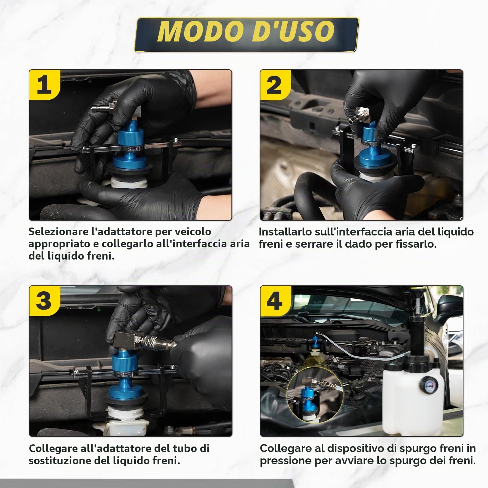 Adattatore Universale per Serbatoio Liquido Freni 22-58 mm, 4 innesti rapidi EU/US/Metrico/Giappone per Buick, Cadillac, Chevrolet, Mazda, Honda, Toyota ECC., Anello di Tenuta Anti-Perdita, ruotabile