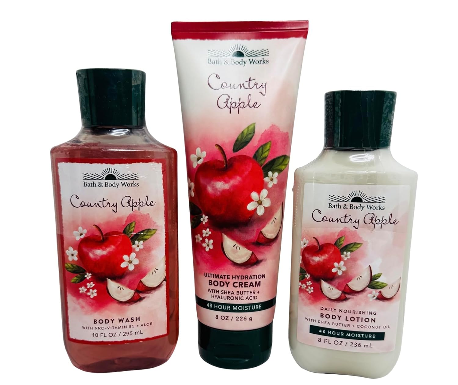Bath & Body Works Womens Country Apple Body Cream, Lotion and Body Gel Wash 3 Piece Set