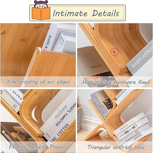 Miniatura 7 de Estantería de madera de bambú, estantería de madera de 8 niveles, estantes organizadores de libros, álbumes/archivos, estante de almacenamiento de