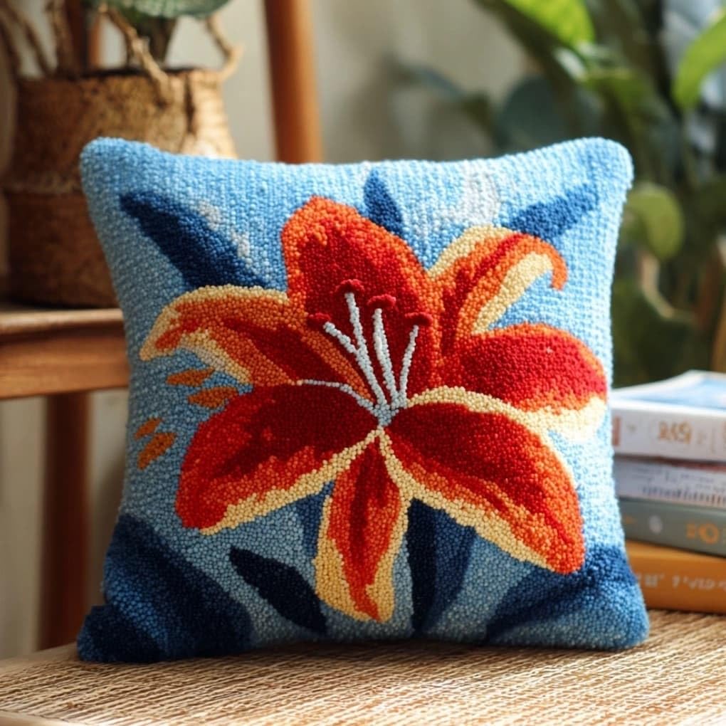 Axiangzik F Latch Hook Pillow Kit Blue Lily Lower 43X43cm