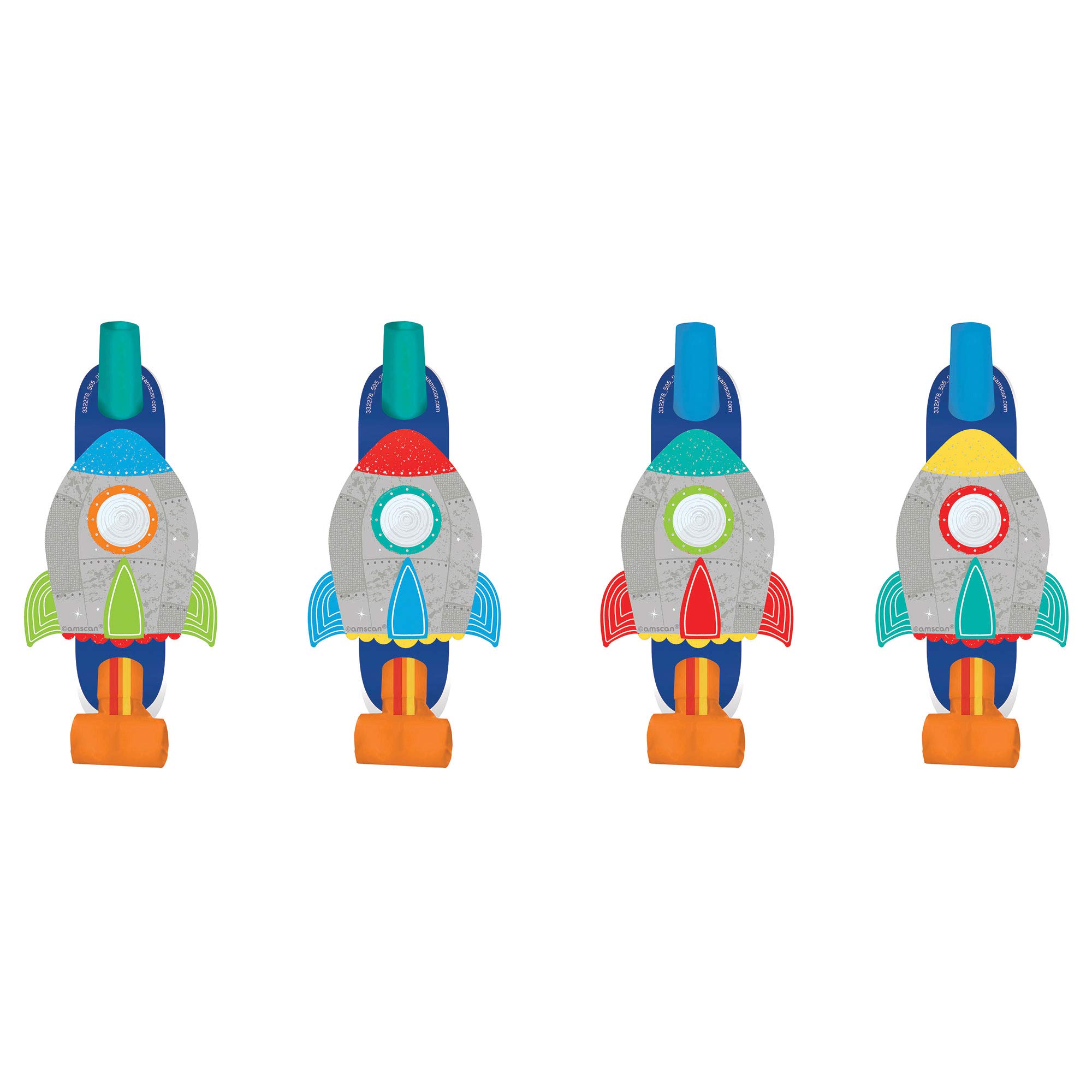 Colorful Blast Off Birthday Blowouts - 5" , Pack of 8 - Perfect for Exciting Celebrations, Ideal for Kids' Parties