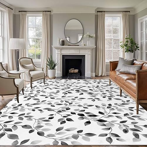 Miniatura 19 de Round Rugs 6ft, Gray Eucalyptus Leaves Non-Slip Area Rugs for Living Room Bedroom Entryway, Summer Botanical Watercolor Retro Washable Carpet Runner