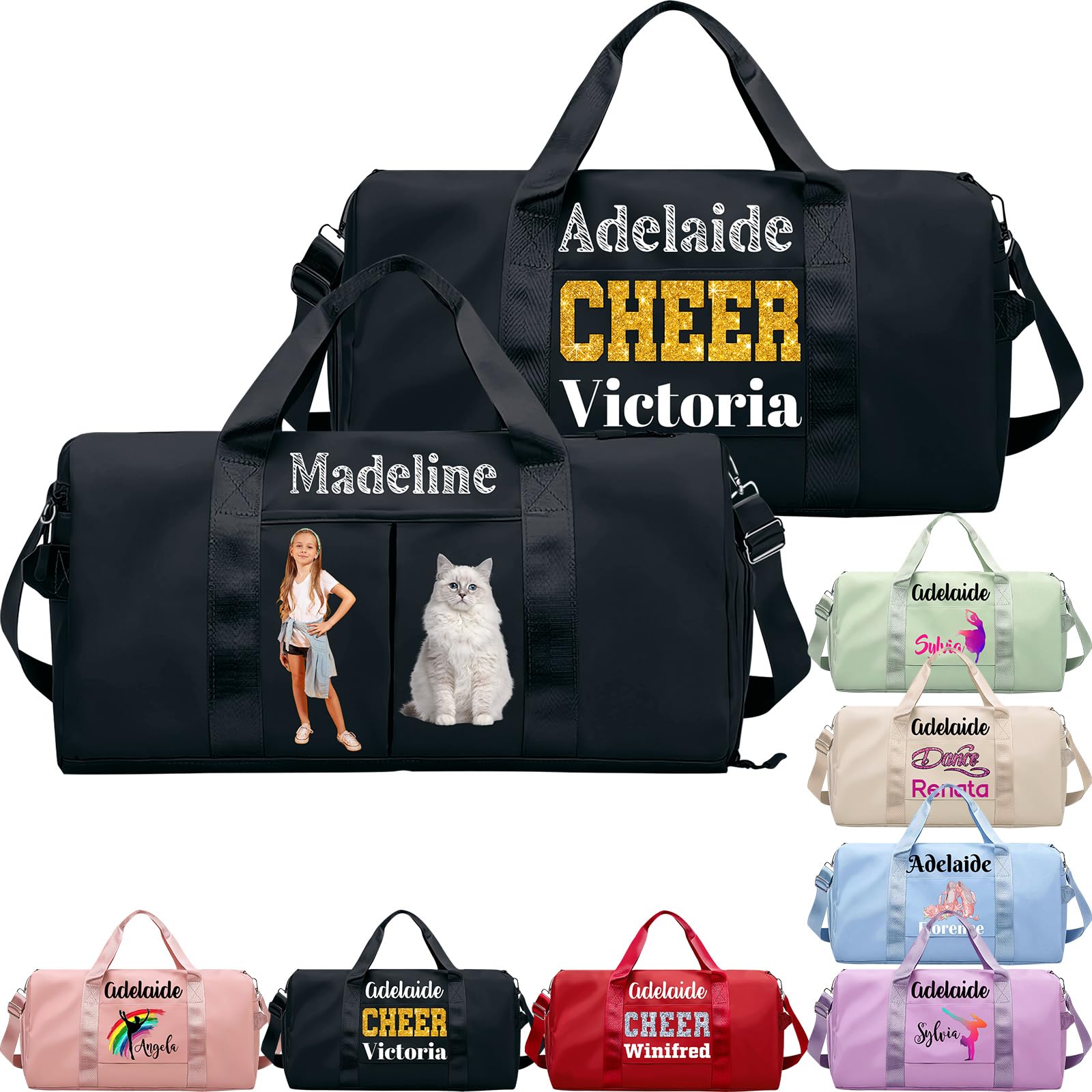 Personalized Duffle Bag Custom Dance Bag with Name Text Travel Bags Customized Printed Photo Picture Gym Bag for Cheerleading Dance Gymnastics Ballet