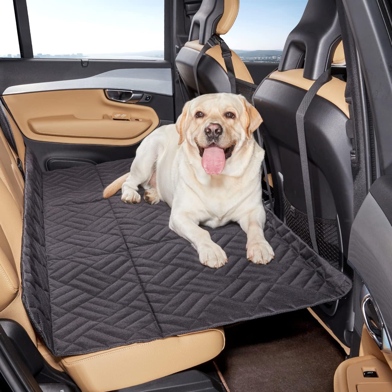 Car Back Seat Extender for Dogs | Non Inflatable Car Mattress Bed for Large Dogs | Dog Hammock for Car Back Seat Bed | Hard Bottom Dog Car Seat Cover for Car Truck SUV (Black)