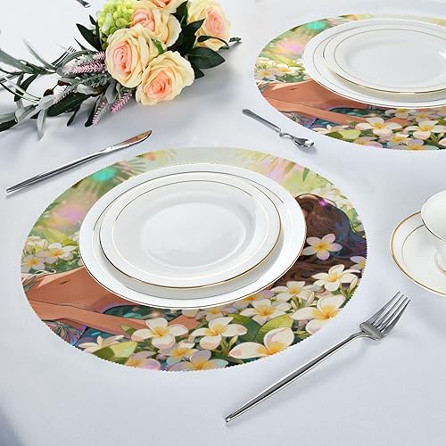 Miniatura 6 de Beauty Anime Sexy Girl Lying Round Reversible placemats Plate placemat Toddler Set of 4 15x15 in individuales para