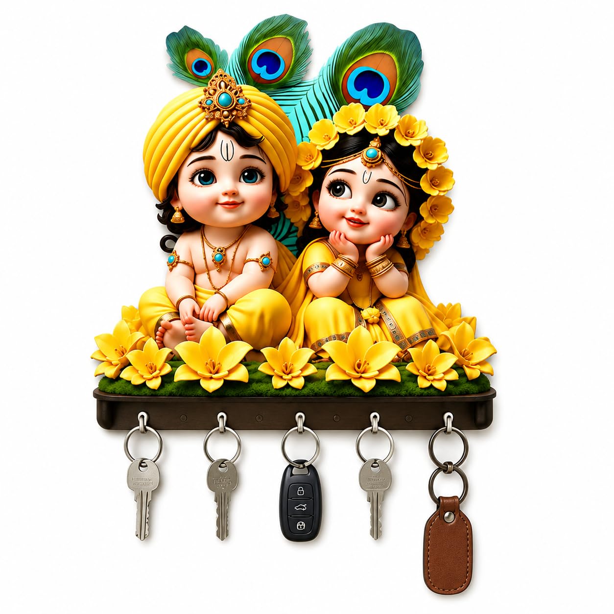 Krishna Key Holder - Handmade Wooden Wall Decor -12