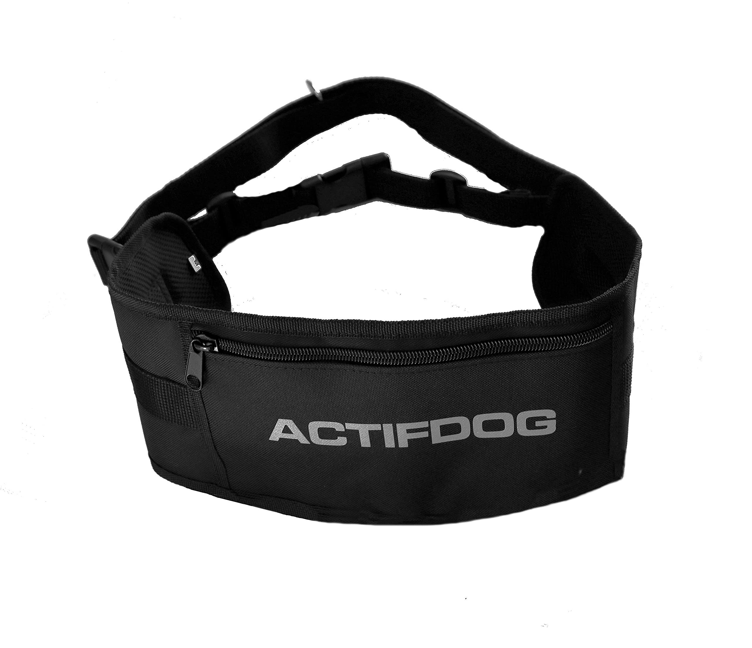Cintura Canicross, corsa a piedi, passeggiata con cane, molto leggera, a mani libere, regolabile, logo riflettente (M: 80-100 cm, nero)
