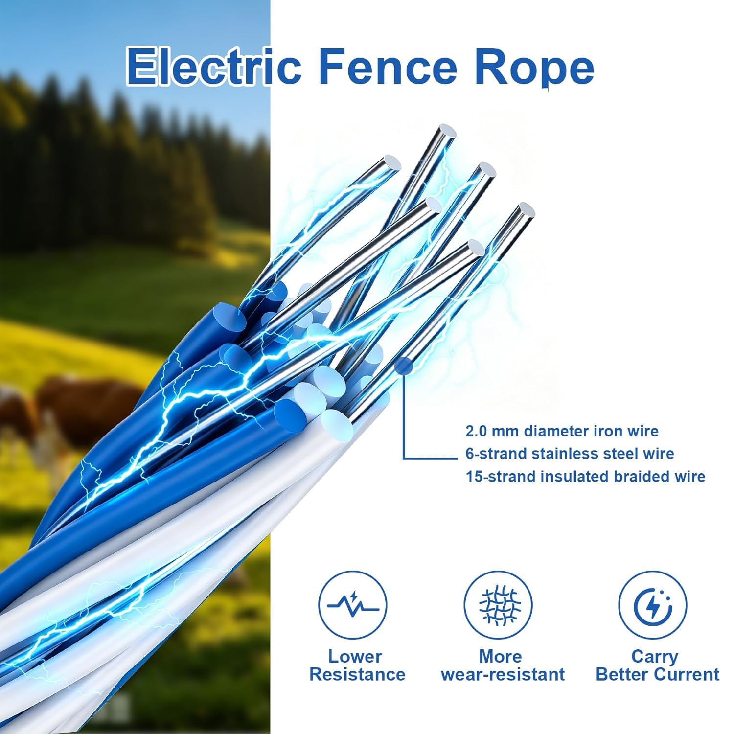 Carcasa impermeable para valla eléctrica con cable de valla eléctrica (200 metros), 6 hebras de acero inoxidable para una conductividad confiable y resistencia al óxido, para exteriores