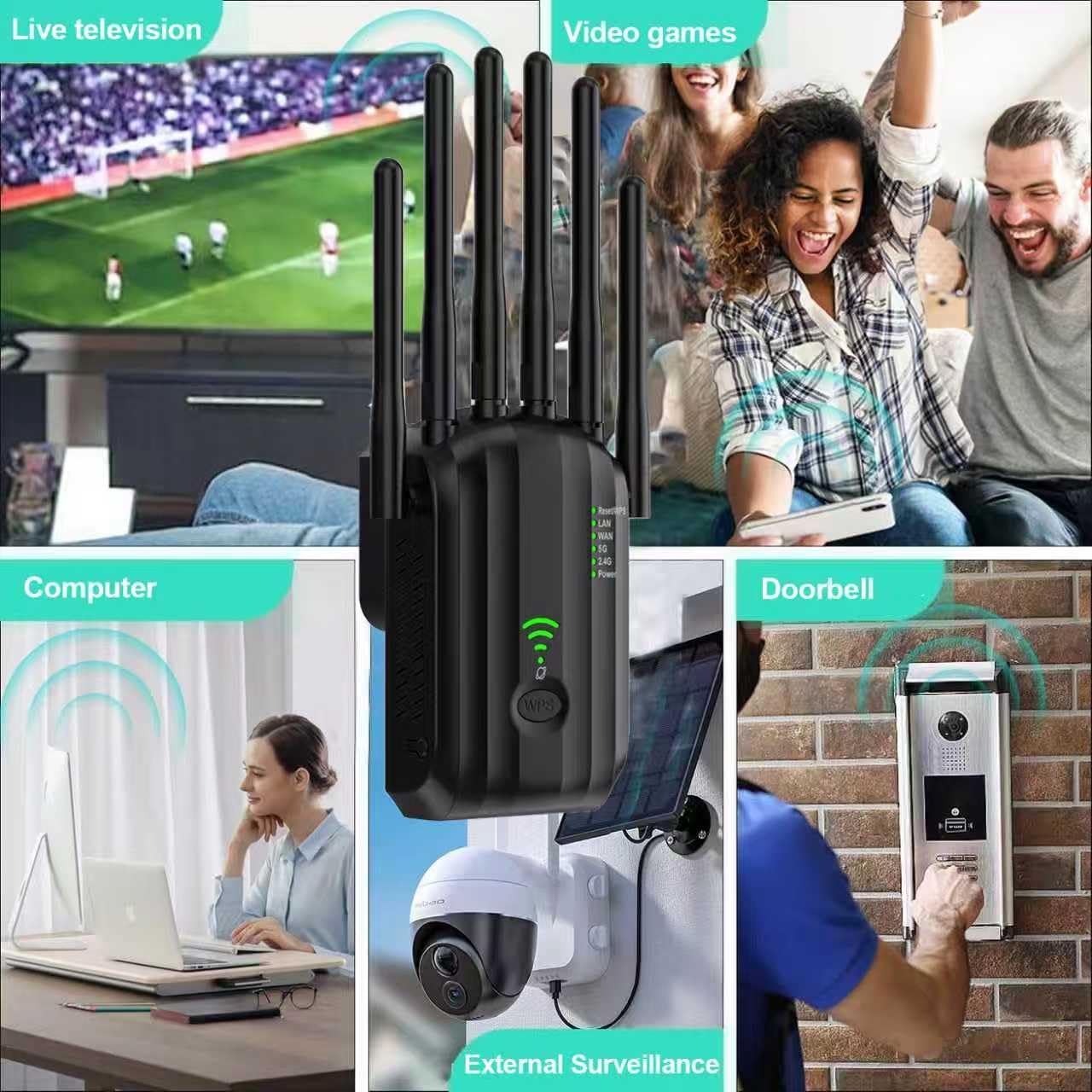 WiFi Extender Signal Booster for Home Covers up to 10000 sq.ft & 88+ Devices, New 6X Faster Wireless WiFi Repeater with Ethernet Port, WiFi Booster Compatible with All Routers (Black)