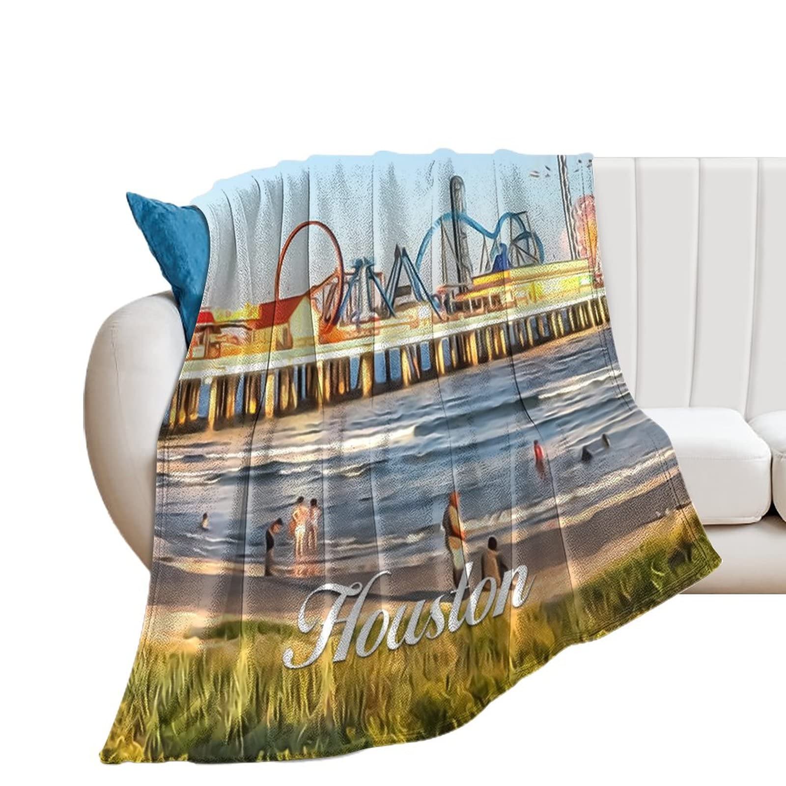 Couverture en flanelle Houston 127x152 cm pour canapé motif paysage urbain