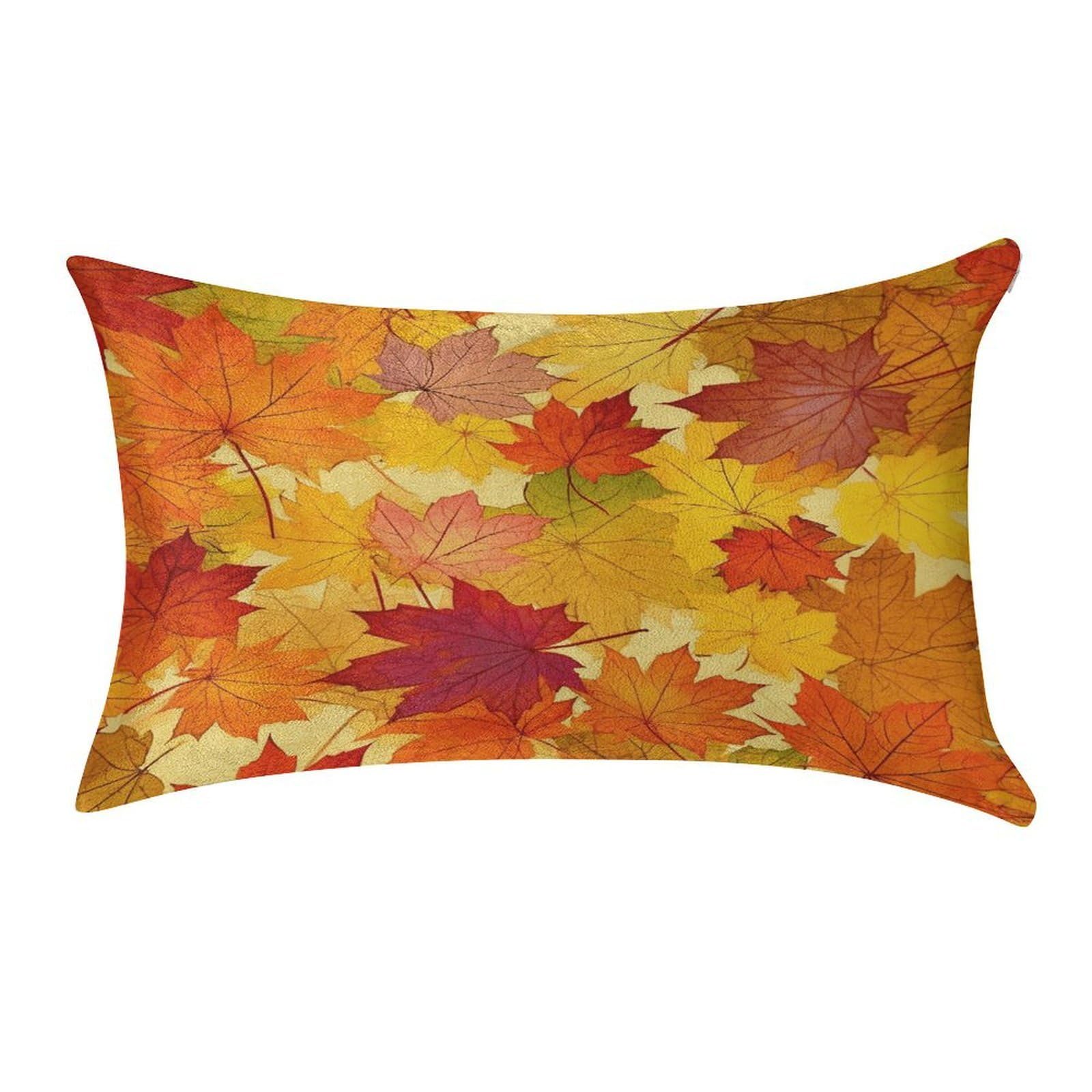 VstaDank Autumn Leaves of Maple Throw Pillow Cover 12"×20" Ultra Soft Pillowcase Cozy Lumbar Pillow Shell Gold Velvet Exquisite Decorative Cushion Sham Protector for Couch Sofa Bedroom