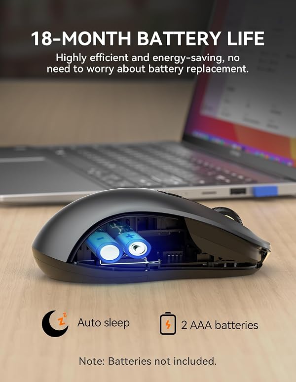 TECKNET Bluetooth Mouse, [ USB + BT1 + BT2 ] Wireless Mouse for Laptop, Silent Click, Ergonomic Design, 4800 DPI Computer Mice Wireless, Dual Mode for Laptop, Computer, iPad, MacBook by TECKNET - Image 6