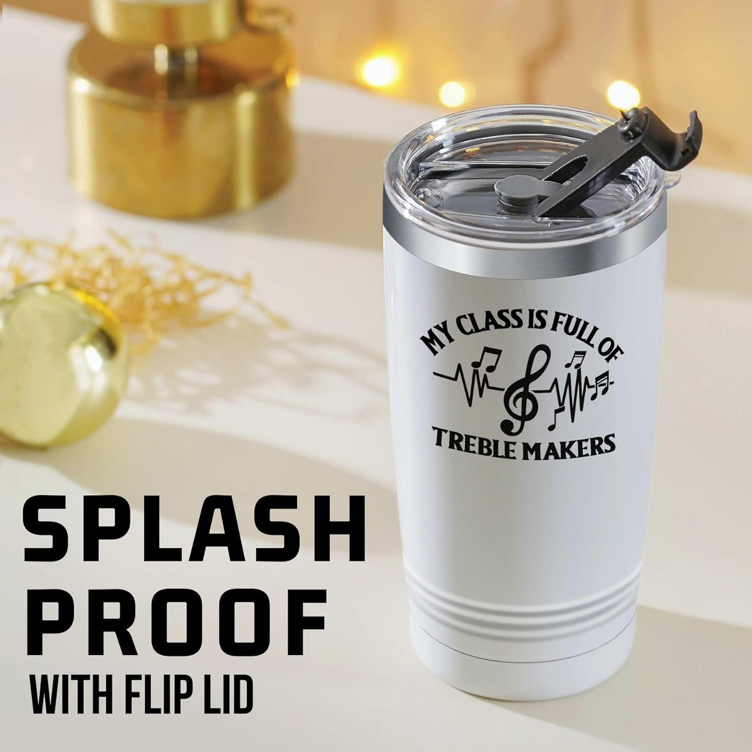 Onebttl Funny Music Teacher Gifts For Men, Women - My Class is Full of Treble Makers - 20 oz/590 ml Stainless Steel Insulated Tumbler with Straw, Lid - Music Lover Musical Themed Gifts - (White) - Image 4