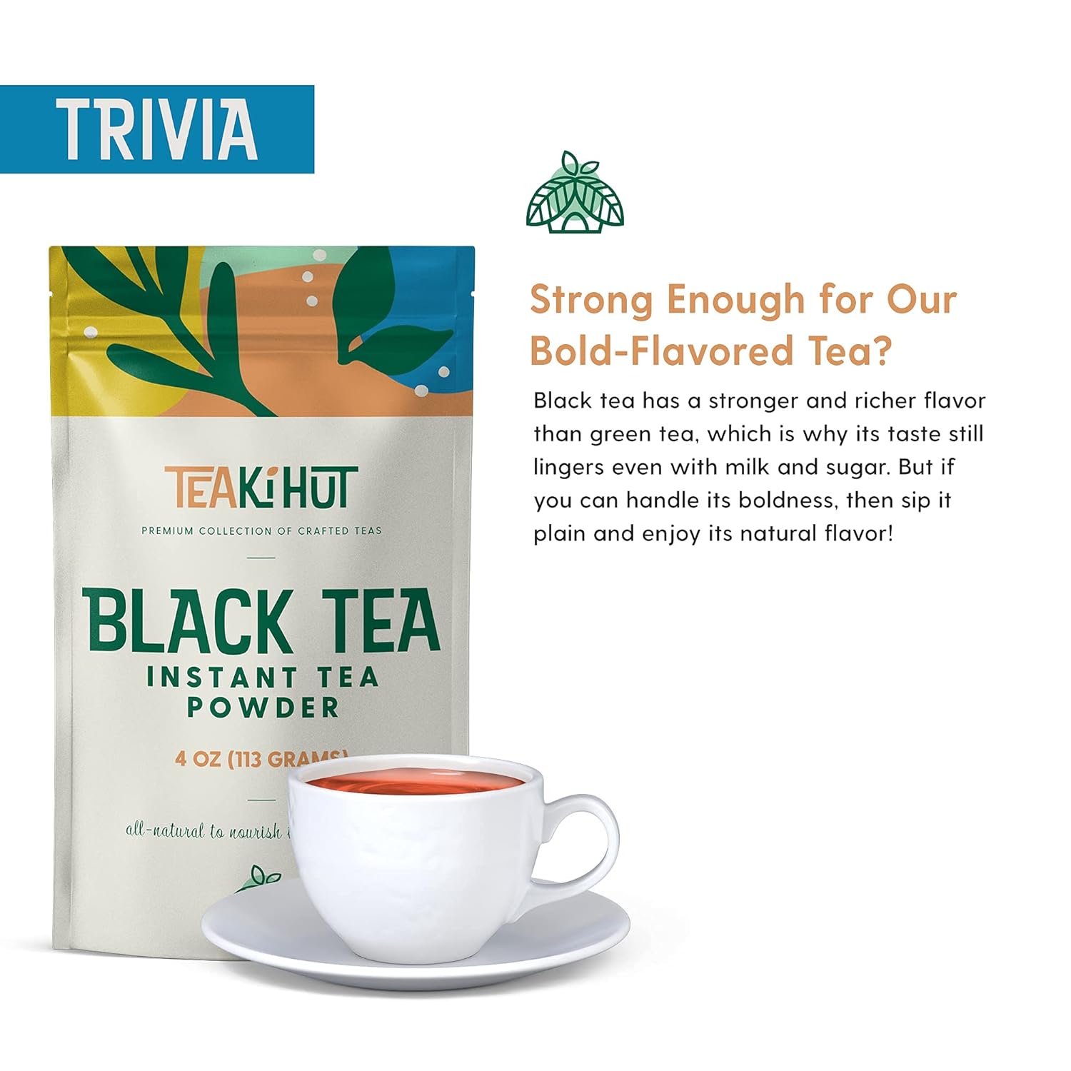 TEAki Hut Instant Black Tea Powder | Zero-Cholesterol Powdered Black Tea Leaves | Unsweetened Instant Tea Mix for Hot & Cold Beverages | Great for Baked Goods, Lattes, & Smoothies | 113 Servings : Grocery & Gourmet Food
