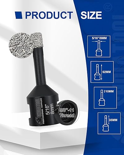 Vista 18 de SHDIATOOL Brocas de diamante de 5/8 pulgadas para azulejos de cerámica, cerámica, mármol, núcleo de ladrillo, sierra de agujero con eje de 5/8
