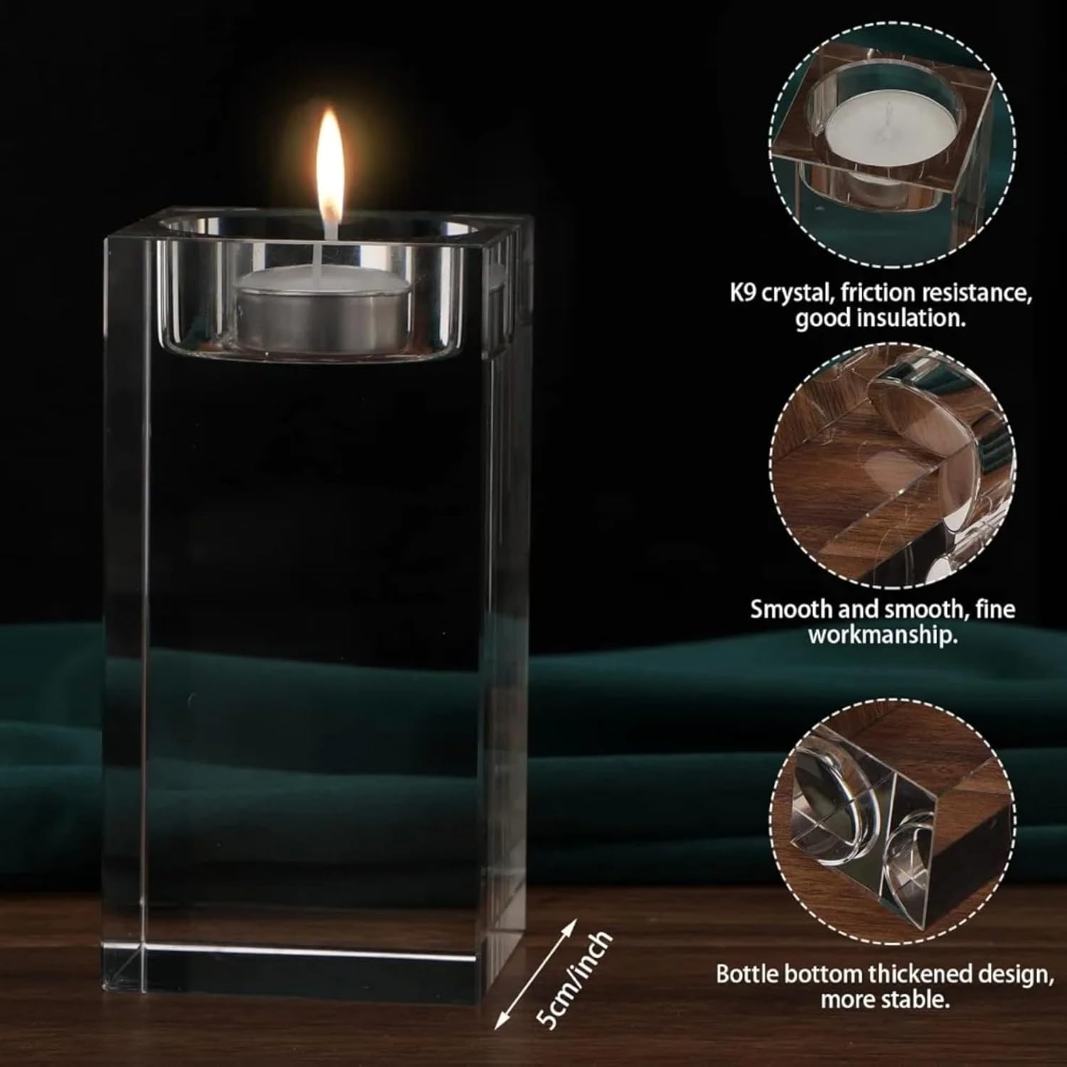 Personalized Photo Engraved Crystal Candelabra 3D Memorial Candle Laser Photo Glass Candle Holder Funeral Memorial Candle Photo Personalized (5x5x12cm)