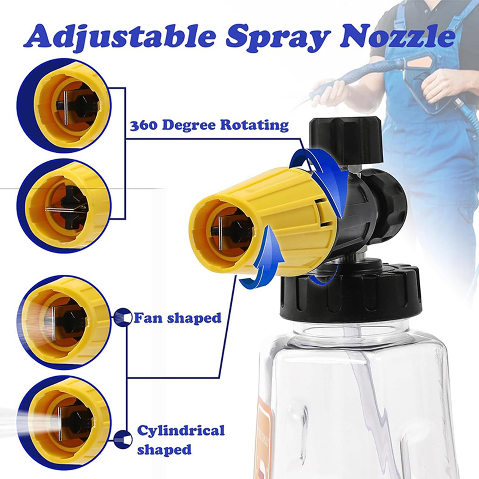 Idropulitrice – Schiuma Cannon doppio connettore accessorio – Bottiglia di sapone da 1000 ml con 5 beccucci per il lavaggio della casa, la pulizia del ponte e del – Accessori per lavatrice | Spruzzatore Schiumogeno Per Il Lavaggio 'Auto Prodotti , Terrazz